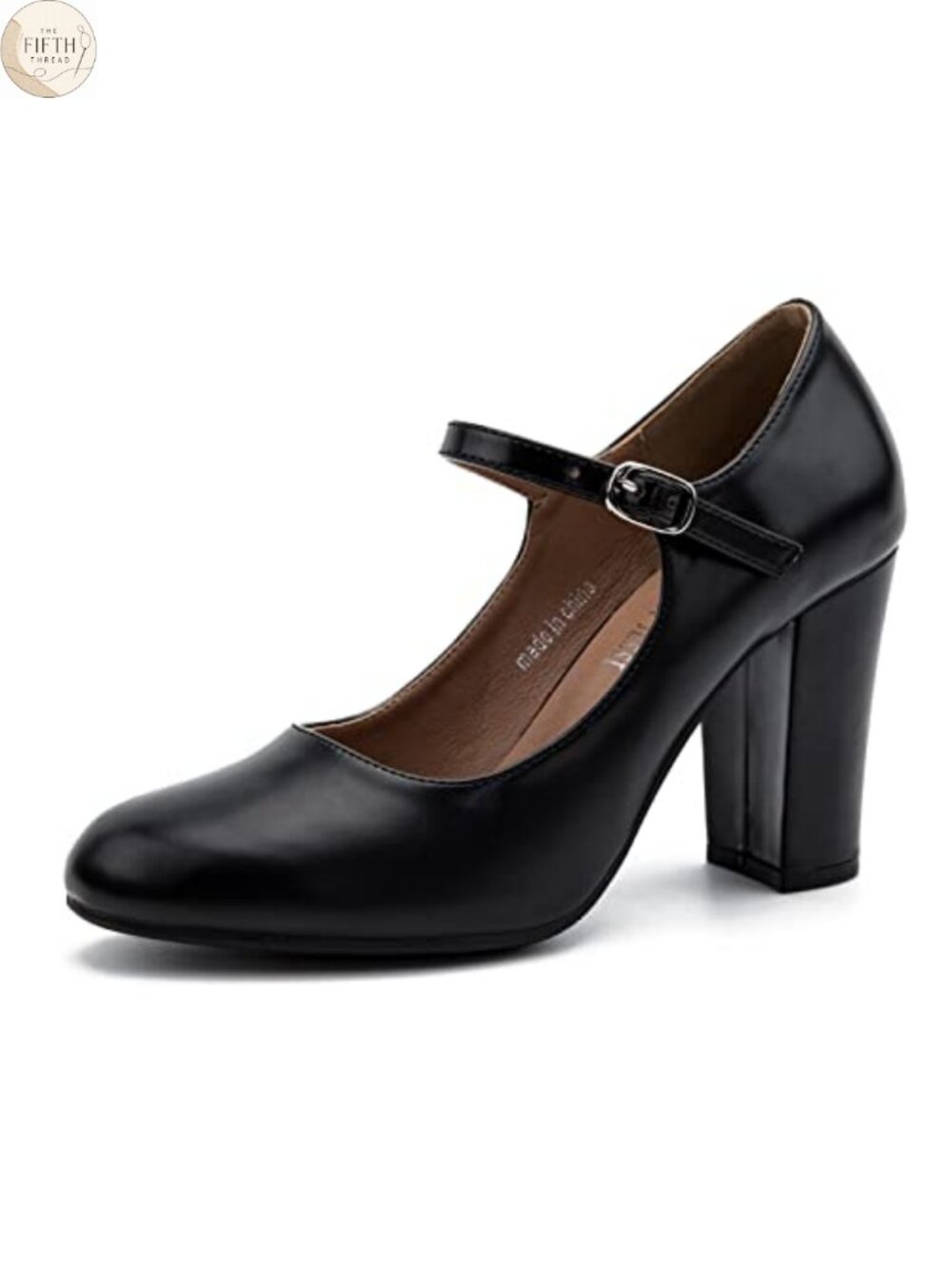 Women's Mary Jane Pumps Block Heel Ankle Strap Buckle Round Toe 3.54in Heels